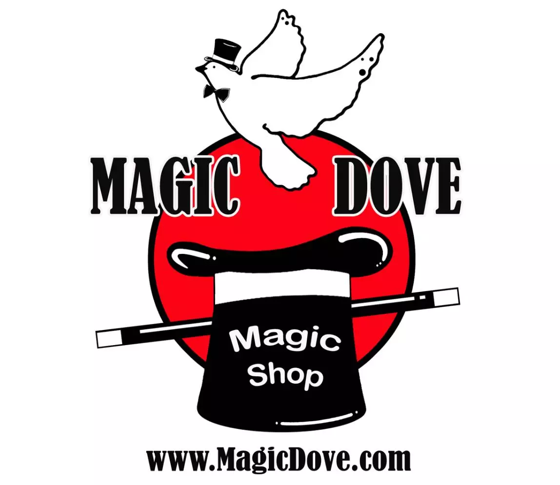 The poster of magic dove magic shop with a black hat